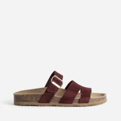Mule bordeaux cuir velours double bride