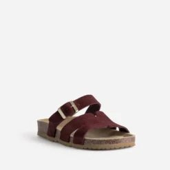 Mule bordeaux cuir velours double bride