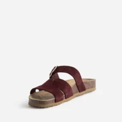 Mule bordeaux cuir velours double bride