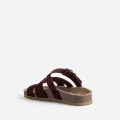 Mule bordeaux cuir velours double bride