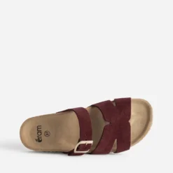 Mule bordeaux cuir velours double bride