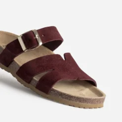 Mule bordeaux cuir velours double bride