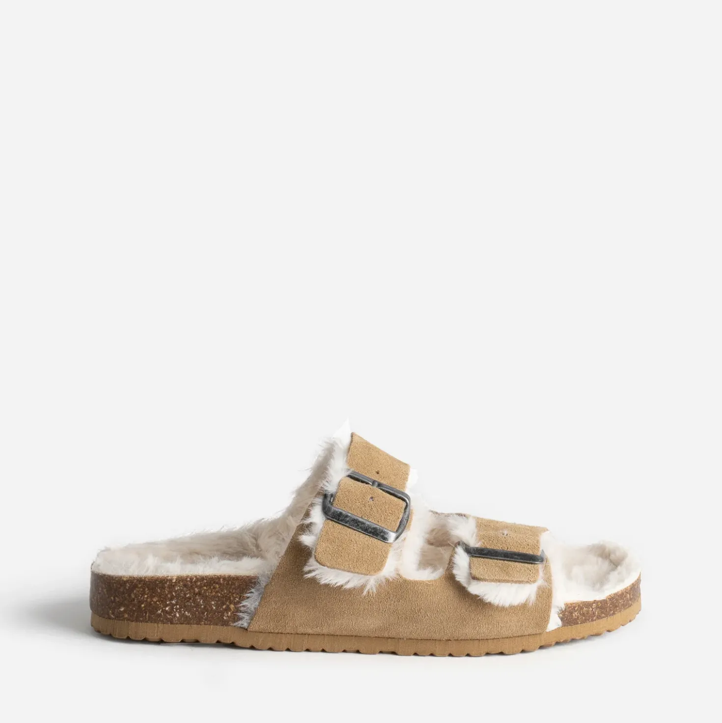 Mule à brides TEXTO beige cuir velours fourré