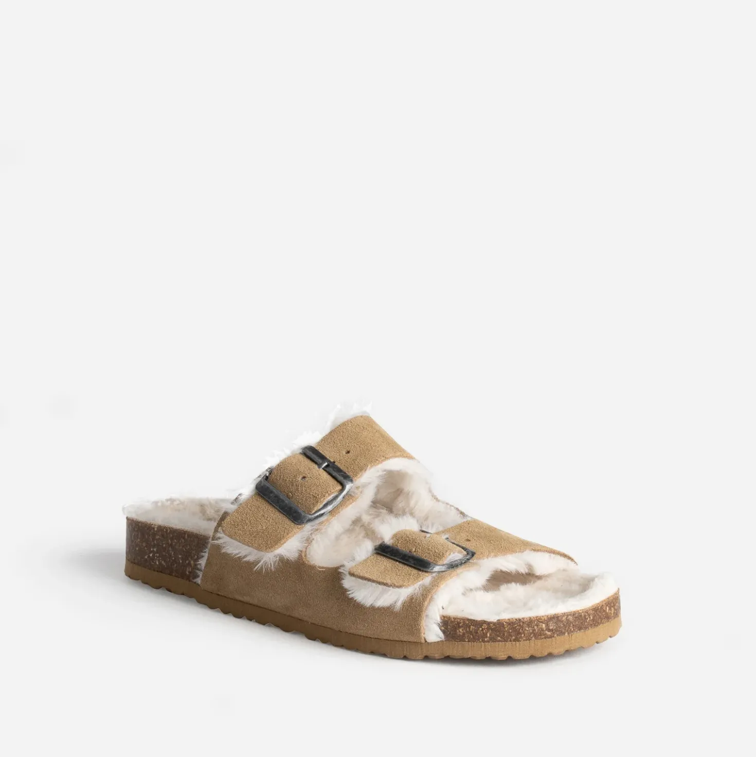 Mule à brides TEXTO beige cuir velours fourré