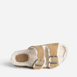Mule à brides TEXTO beige cuir velours fourré