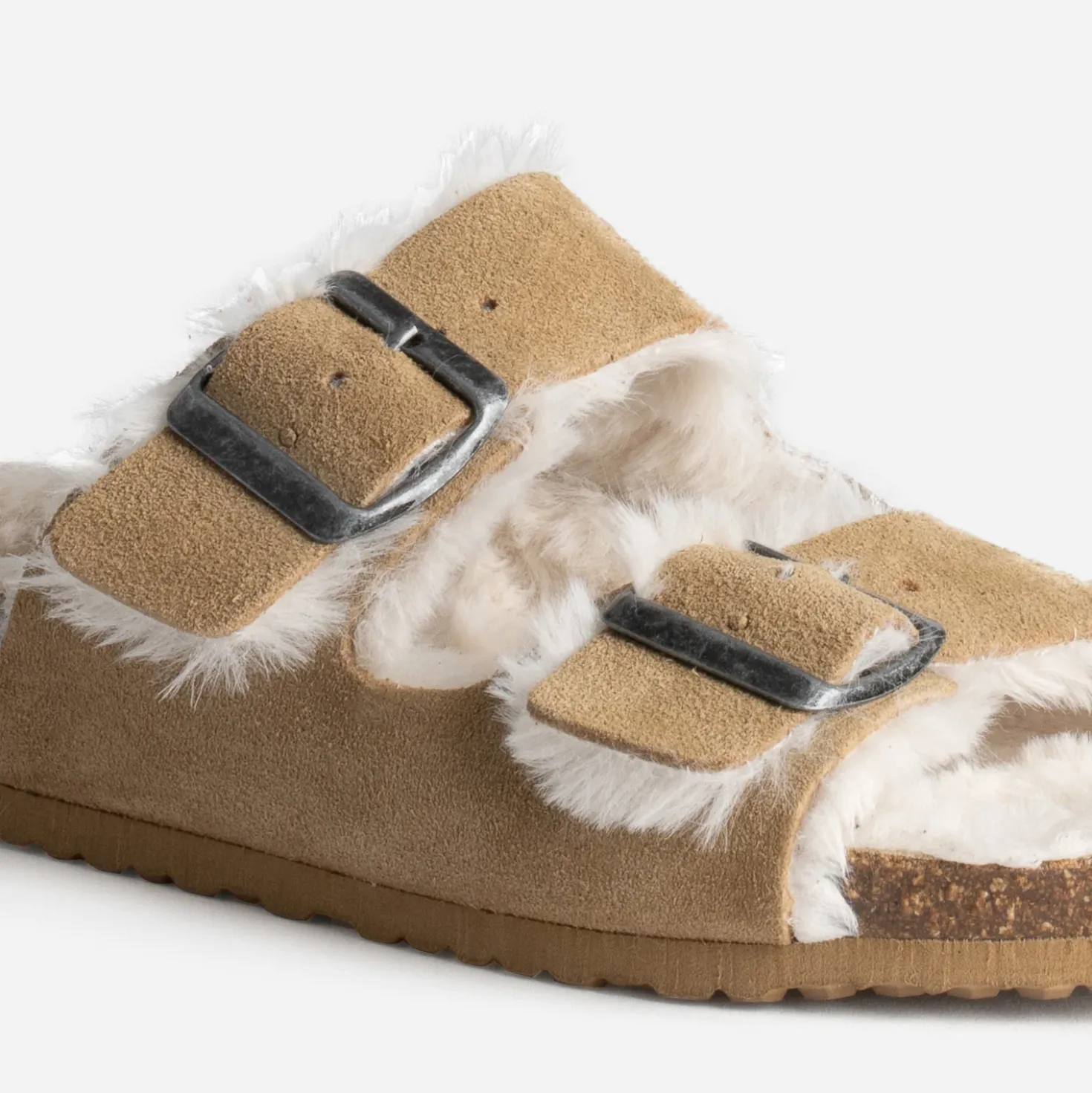 Mule à brides TEXTO beige cuir velours fourré