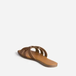 Mule camel cuir brides tressées
