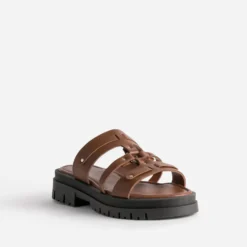 Mule camel cuir semelle crantée