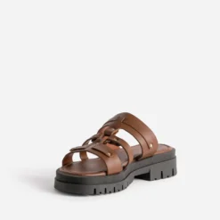 Mule camel cuir semelle crantée