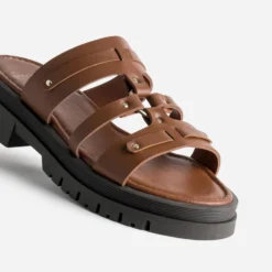 Mule camel cuir semelle crantée