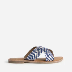 Mule dorée et bleue cuir tressé