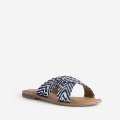 Mule dorée et bleue cuir tressé