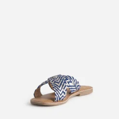 Mule dorée et bleue cuir tressé