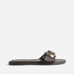 Mule marron cuir à boucle