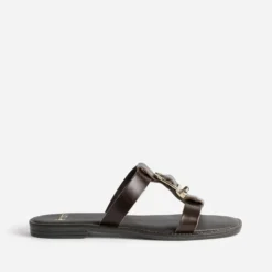 Mule marron cuir bride en T