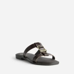 Mule marron cuir bride en T