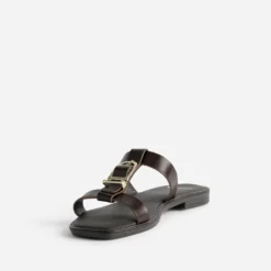 Mule marron cuir bride en T