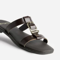 Mule marron cuir bride en T