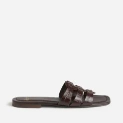 Mule marron cuir embossé effet croco