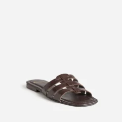 Mule marron cuir embossé effet croco