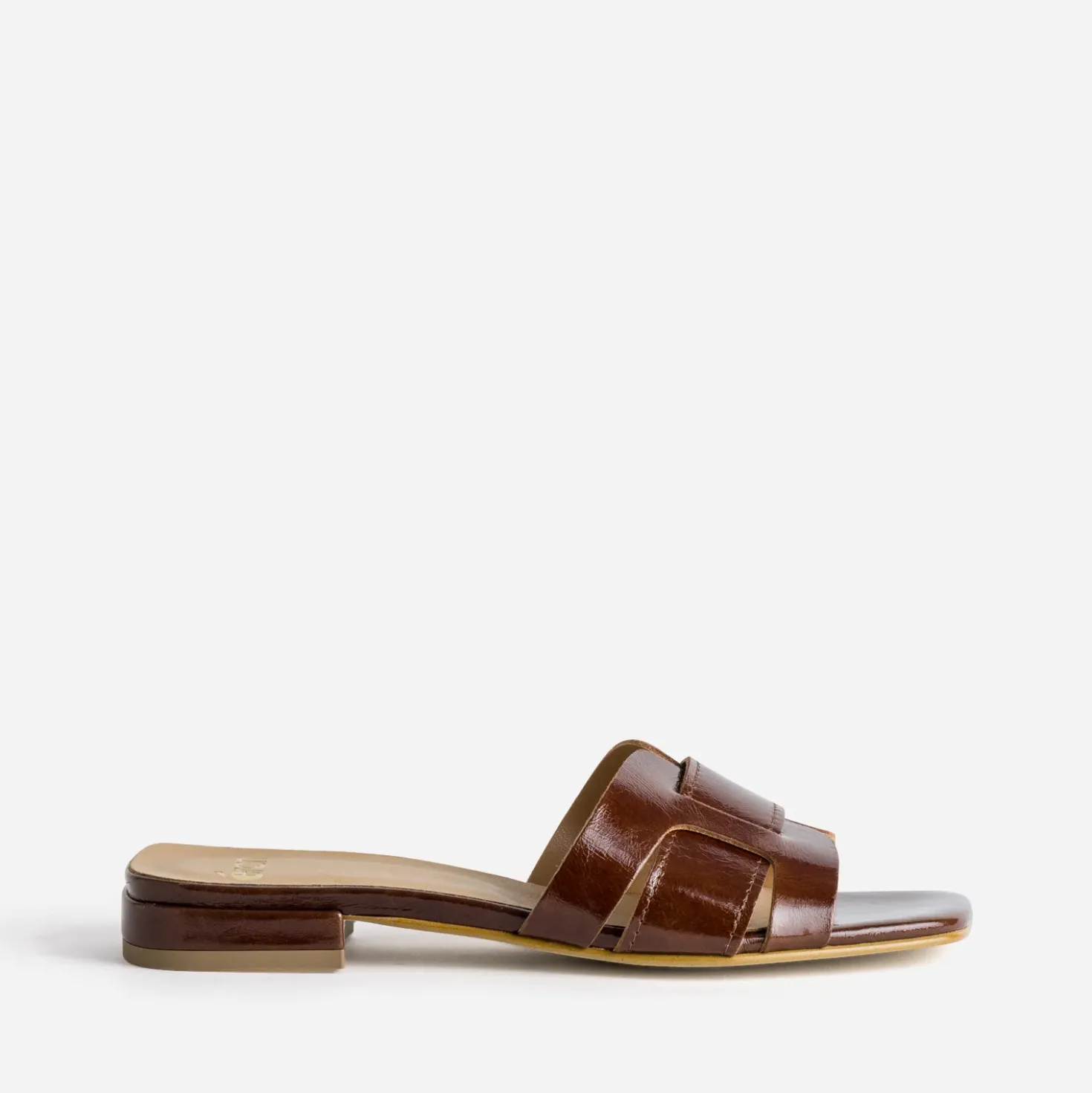 Mule marron cuir verni