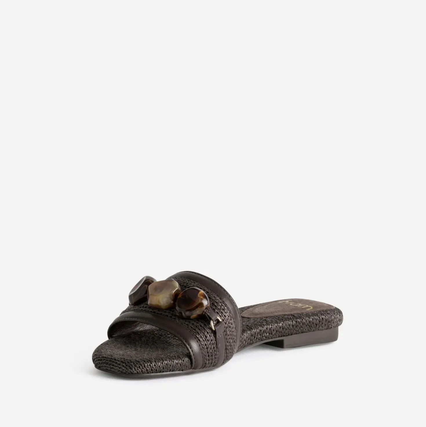 Mule marron tressée décor perles