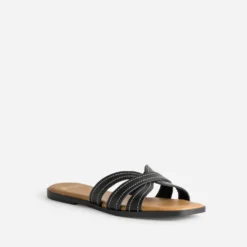 Mule noire cuir brides détails couture