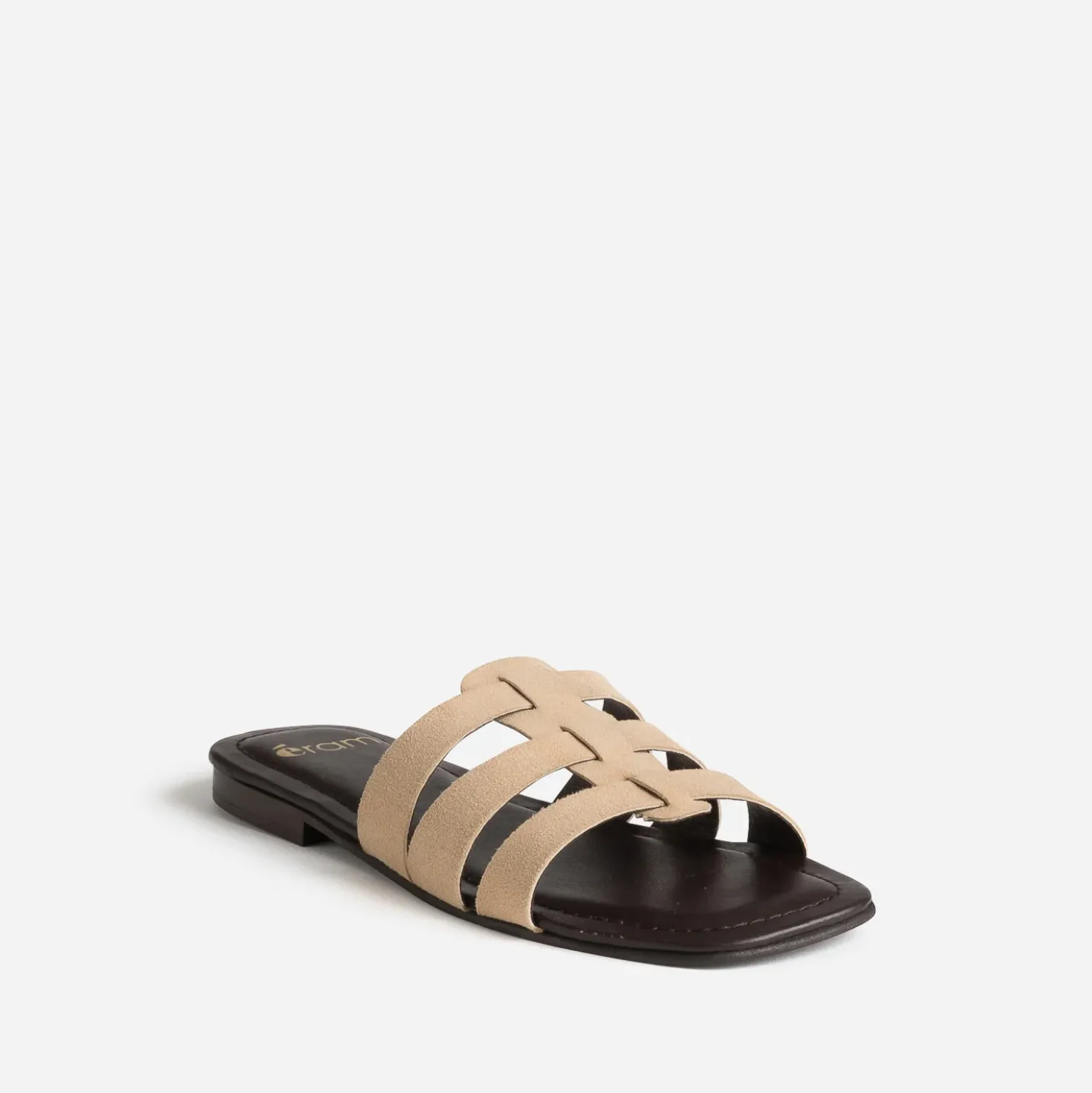 Mule plate beige cuir velours