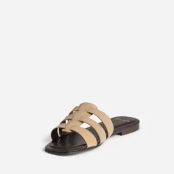 Mule plate beige cuir velours