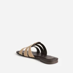 Mule plate beige cuir velours
