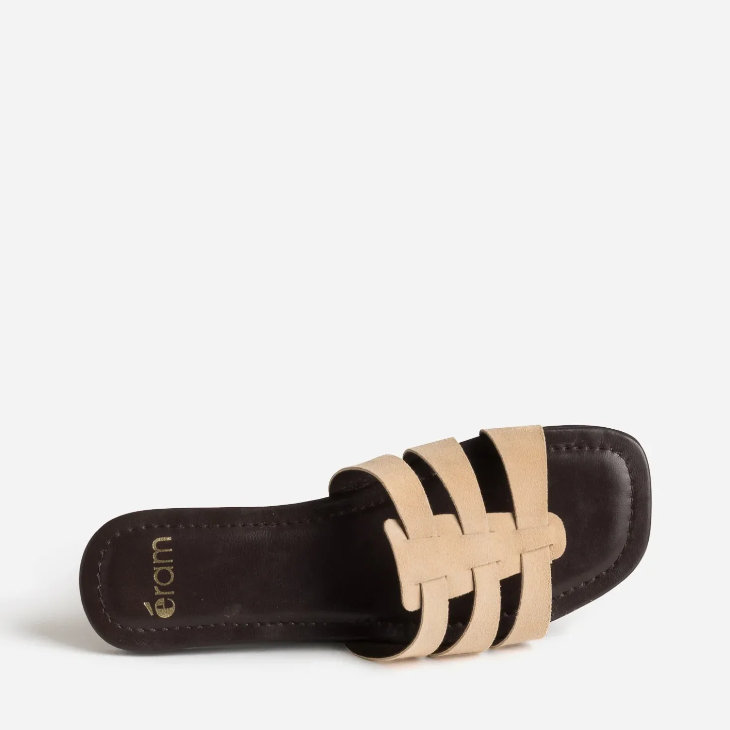 Mule plate beige cuir velours