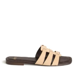 Mule plate beige cuir velours