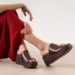 Mule plateforme marron cuir