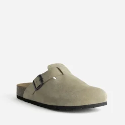 Mule-sabot anatomique beige cuir velours