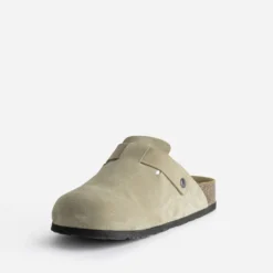 Mule-sabot anatomique beige cuir velours