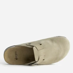 Mule-sabot anatomique beige cuir velours