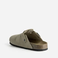 Mule-sabot anatomique beige cuir velours
