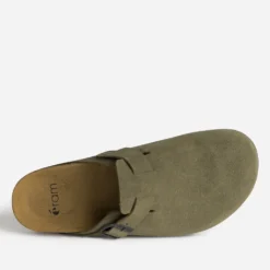 Mule-sabot anatomique kaki cuir velours
