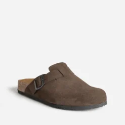 Mule-sabot anatomique marron cuir velours