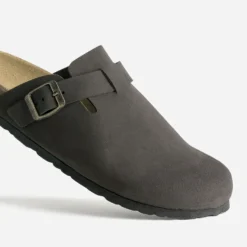 Mule-sabot anatomique marron cuir velours