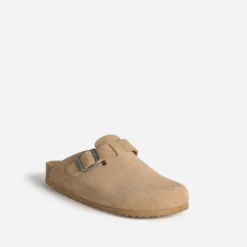 Mule-sabot beige cuir velours