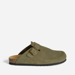 Mule-sabot kaki cuir velours