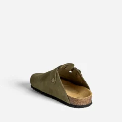 Mule-sabot kaki cuir velours
