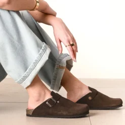 Mule-sabot marron cuir velours