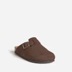 Mule-sabot marron cuir velours