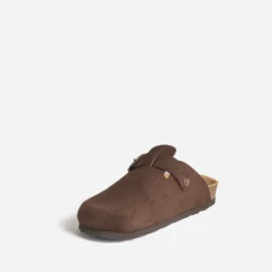 Mule-sabot marron cuir velours
