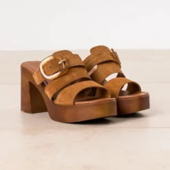 Mule à talon camel cuir velours