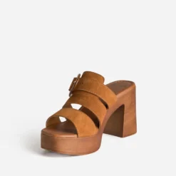 Mule à talon camel cuir velours