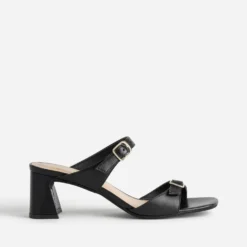 Mule à talon noire cuir double bride