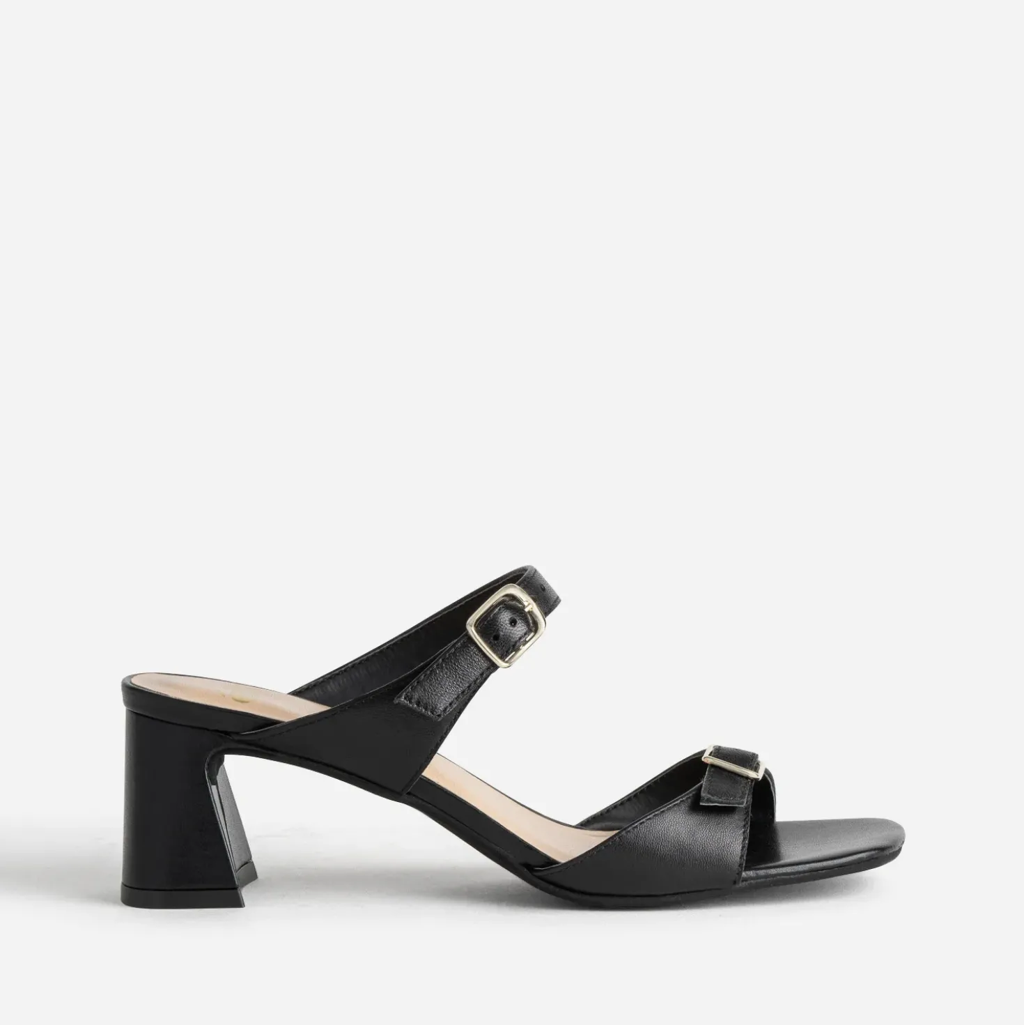 Mule à talon noire cuir double bride